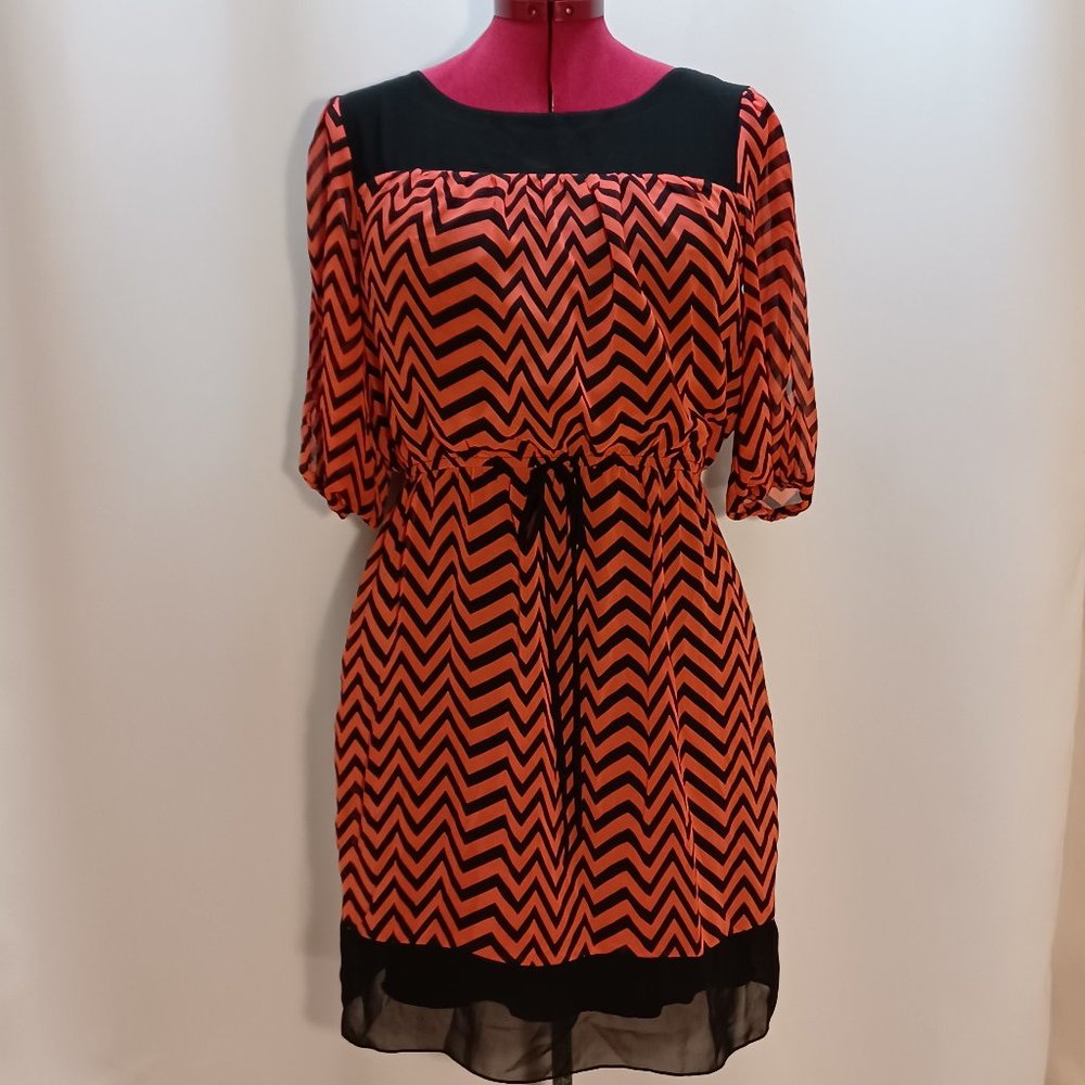 Enfocus studio womens dress orange with black zig zag pattern
